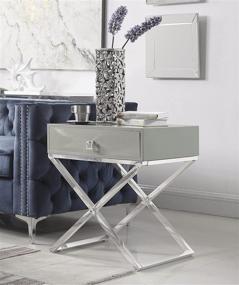 img 4 attached to 🌙 Iconic Home Ithaca Nightstand: Sleek Grey Side Table with Self-Closing Drawer & Stylish X Base