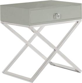 img 3 attached to 🌙 Iconic Home Ithaca Nightstand: Sleek Grey Side Table with Self-Closing Drawer & Stylish X Base