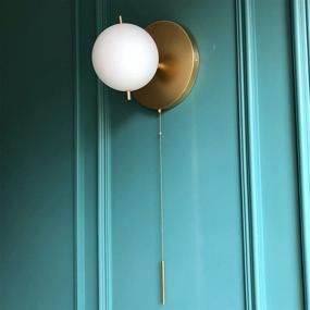 img 2 attached to 💡 Injuicy Satin Brass Wall Sconce with White Globe Glass, Pull Switch Wall Lamp for Bathroom, Living Room & Hallway Vanity Lighting