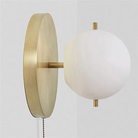 img 3 attached to 💡 Injuicy Satin Brass Wall Sconce with White Globe Glass, Pull Switch Wall Lamp for Bathroom, Living Room & Hallway Vanity Lighting