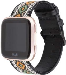 img 3 attached to Smarmate Nylon Embroidery Freestyle Irregular Pattern Leather Band Compatible With Fitbit Versa/Versa 2/Versa Lite/Versa SE (Multicolor 3)