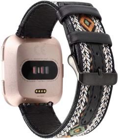 img 4 attached to Smarmate Nylon Embroidery Freestyle Irregular Pattern Leather Band Compatible With Fitbit Versa/Versa 2/Versa Lite/Versa SE (Multicolor 3)