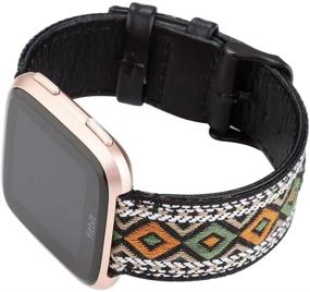 img 1 attached to Smarmate Nylon Embroidery Freestyle Irregular Pattern Leather Band Compatible With Fitbit Versa/Versa 2/Versa Lite/Versa SE (Multicolor 3)