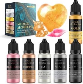 img 4 attached to 🎨 WAYIN Metallic Alcohol Ink Set - 6 Color Resin Dye with Concentrated Extreme Shimmer, Perfect for Epoxy Resin, Yupo Tumbler Cups, Acrylic Pouring Paint - 15ml/.5 fl oz