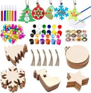 🎄 vlusso 50pcs unfinished wooden christmas ornaments - set of 5 styles for diy arts and crafts christmas decorations. includes 50 colorful bells, 6 color pens, and 2 color paint set - perfect christmas crafts for kids logo