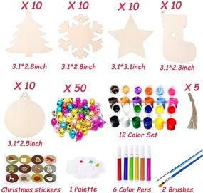 img 3 attached to 🎄 VLUSSO 50Pcs Unfinished Wooden Christmas Ornaments - Set of 5 Styles for DIY Arts and Crafts Christmas Decorations. Includes 50 Colorful Bells, 6 Color Pens, and 2 Color Paint Set - Perfect Christmas Crafts for Kids