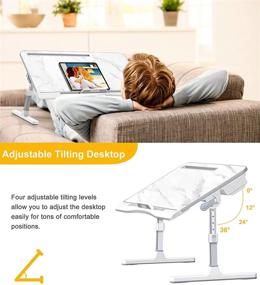 img 3 attached to 💻 Marble Laptop Desk for Bed: Adjustable Lap Desk for 17inch Laptops with Storage - Large Foldable Bed Tray for Sofa Work from Home Office - Portable & Stylish