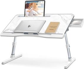 img 4 attached to 💻 Marble Laptop Desk for Bed: Adjustable Lap Desk for 17inch Laptops with Storage - Large Foldable Bed Tray for Sofa Work from Home Office - Portable & Stylish