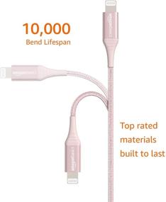 img 3 attached to 🔌 Кабель зарядки iPhone Amazon Basics - сертифицированный MFi, USB-A в стиле нейлонового кабеля Lightning - 1 фут, розовое золото - совместим с Apple iPhone, iPad - долговечность сгибания 10 000 раз.