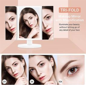 img 2 attached to Magicfly Rechargeable LED Trifold Vanity Mirror with 60 LEDs, 1X/2X/3X/10X Magnification, Touch Control Brightness Adjustment, Portable Lighted Makeup Mirror (White)