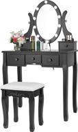 🖤 vivohome makeup vanity set: 10 dimmable led bulbs, 360° rotating mirror, cushioned stool - black logo