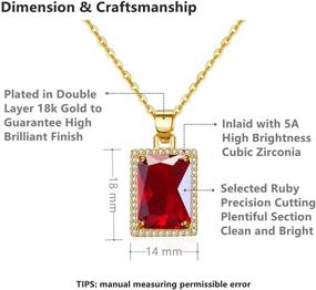 img 2 attached to 💎 VONSSY Red Ruby Pendant Necklace, Rectangle Shape, 18" Length with 2" Extension