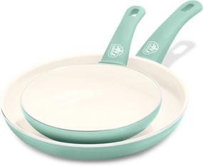 img 4 attached to 🍳 Komплект сковороды/сковороды GreenLife Soft Grip Healthy Ceramic Nonstick цвета бирюзы, диаметром 7" и 10