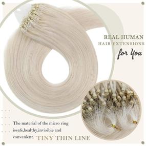 img 3 attached to Sunny Micro Loop Hair Extensions Platinum Blonde: Real Human Hair, Micro Beads, 50g, 14 inch