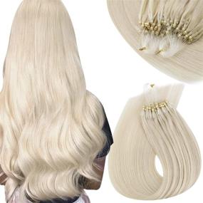 img 4 attached to Sunny Micro Loop Hair Extensions Platinum Blonde: Real Human Hair, Micro Beads, 50g, 14 inch