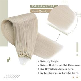 img 2 attached to Sunny Micro Loop Hair Extensions Platinum Blonde: Real Human Hair, Micro Beads, 50g, 14 inch