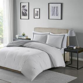 img 2 attached to 🛏️ Ultra Soft Reversible Striped Hypoallergenic Down Alternative Comforter Set Bedding in King/Cal King Size - Madison Park Essentials Hayden, Grey