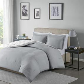 img 1 attached to 🛏️ Ultra Soft Reversible Striped Hypoallergenic Down Alternative Comforter Set Bedding in King/Cal King Size - Madison Park Essentials Hayden, Grey