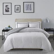 🛏️ ultra soft reversible striped hypoallergenic down alternative comforter set bedding in king/cal king size - madison park essentials hayden, grey logo