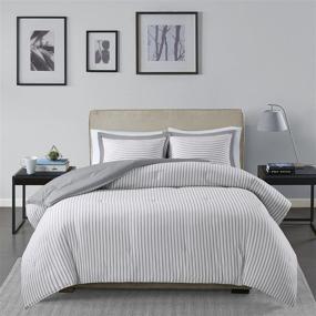 img 4 attached to 🛏️ Ultra Soft Reversible Striped Hypoallergenic Down Alternative Comforter Set Bedding in King/Cal King Size - Madison Park Essentials Hayden, Grey