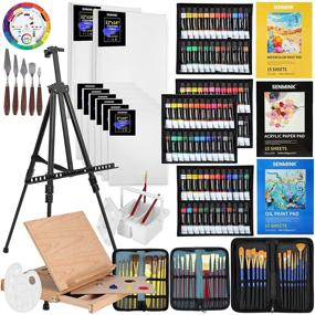 img 4 attached to 🎨 Полный набор для художника Deluxe Artist Painting Set: Алюминиевая стойка, Буковое дерево, 96 красок, холст и многое другое! Идеальный комплект художественных материалов для художников, начинающих и взрослых.