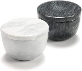 img 4 attached to 🧂 Marble Salt and Pepper Cellar Set with Spoon | Salt Box Set in Black and White | by Jalz Jalz