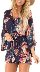 img 3 attached to 🌸 Relipop Women's Floral Print Long Baggy Sleeve Jumpsuit with Waist Tie Knot: Stylish and Loose Short Romper