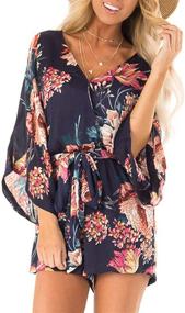 img 2 attached to 🌸 Relipop Women's Floral Print Long Baggy Sleeve Jumpsuit with Waist Tie Knot: Stylish and Loose Short Romper