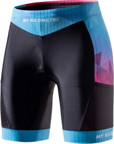 img 4 attached to 🏊 MY KILOMETRE Women's Triathlon Shorts with 8" Inseam, Side Pockets, and Adjustable Drawstring