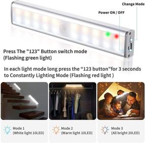 img 2 attached to 🔋 Battery Operated Closet Lights, 20 LED Wireless Wardrobe Light with USB Rechargeable, Portable Motion Sensor Night Light for Kitchen Cupboard Pantry, Cabinet Counter, Hallway Stairs, Bathroom