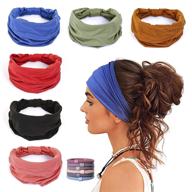 🧣 gili 6 pack wide headbands for women - non slip soft elastic hair bands for yoga, running, sports, workout, gym - head wraps with knotted cotton cloth - african turbans bandana - includes 6 hair ties logo