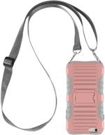 pink e-tree crossbody lanyard case for iphone 6 plus / 6s plus with kickstand stand, shockproof dual layered, anti-lost detachable neck strap for outdoors, kids, and elderly logo