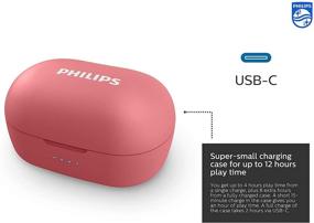 img 3 attached to Philips T2205 Беспроводные наушники True Wireless, Bluetooth 5.1, Голосовой помощник, IPX4 защита от брызг, Микрофон, 12 часов времени воспроизведения с зарядкой USB-C - Красный (TWS)