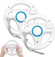 2 pack white racing wheel for wii controller, compatible with mario kart, geeklin game controller wheel for nintendo wii remote game-white logo