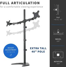 img 3 attached to 💻 VIVO Free-Standing Dual Monitor Stand for 13-27 inch LED LCD Screens, Fully Adjustable Arms with Max VESA 100x100mm, Extra Tall 40 inch Pole, Heavy-Duty Desk Mount, Black, STAND-V012F