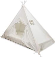 премиум-качество белой игровой палатки "типи" с кроватным навесом для двухспального/односпального матраса - 100% хлопкового холста "domestic objects логотип