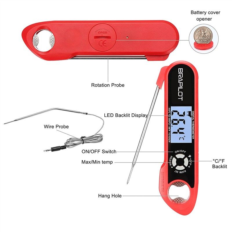  BRAPILOT Digital Meat Thermometer Backlight,Waterproof