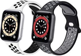 img 4 attached to 2 пакета мягких и дышащих спортивных силиконовых ремешков для Apple Watch, совместимые с iWatch серии 7/6/5/4/3/2/1 SE, размеры 45 мм 44 мм 42 мм 38 мм 40 мм 41 мм, подходят как для мужчин, так и для женщин.