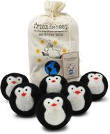 🐧 organic fair trade friendsheep wool dryer balls, extra large 6 pack, black penguin - cool friends, reusable fabric softener logo