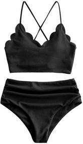 img 4 attached to Vintage High Waisted Bikini with Scalloped Edge - Full Coverage Women's Swimwear