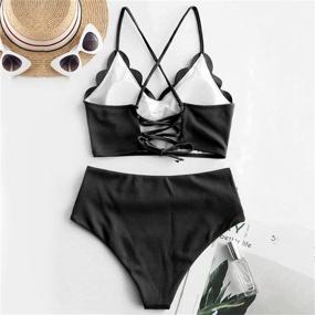 img 3 attached to Vintage High Waisted Bikini with Scalloped Edge - Full Coverage Women's Swimwear