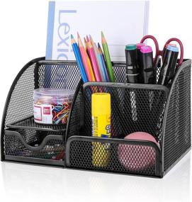 img 4 attached to Black Mesh Desk Organizer with 6 Compartments, 1 Drawer - Multi-Functional Office Accessories for Home, Office, School, Workshop, and Kitchen