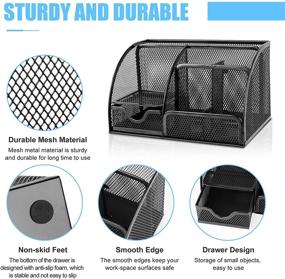 img 2 attached to Black Mesh Desk Organizer with 6 Compartments, 1 Drawer - Multi-Functional Office Accessories for Home, Office, School, Workshop, and Kitchen