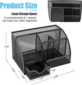 img 3 attached to Black Mesh Desk Organizer with 6 Compartments, 1 Drawer - Multi-Functional Office Accessories for Home, Office, School, Workshop, and Kitchen