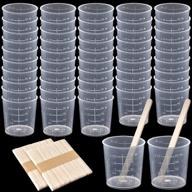 📏 coopay 50 pack 60ml/2oz plastic graduated cups with transparent scale for precise measurements, includes 100 pack wooden stirring sticks for resin, epoxy, stain, and mixing paint logo