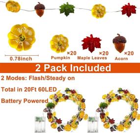 img 3 attached to 🍁 2-Pack 3D Thanksgiving Decorative String Lights - 20Ft 60 LED Battery Operated Warm White Fall Garland with Pumpkin, Maple, and Acorn Design for Indoor Thanksgiving Harvest Decorations
