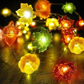 img 2 attached to 🍁 2-Pack 3D Thanksgiving Decorative String Lights - 20Ft 60 LED Battery Operated Warm White Fall Garland with Pumpkin, Maple, and Acorn Design for Indoor Thanksgiving Harvest Decorations