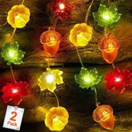 🍁 2-pack 3d thanksgiving decorative string lights - 20ft 60 led battery operated warm white fall garland with pumpkin, maple, and acorn design for indoor thanksgiving harvest decorations логотип