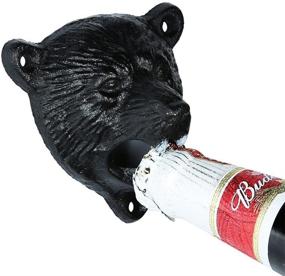 img 1 attached to 🐻 Unique and Durable Kipokalor Cast Iron Wall Mount Grizzly Bear Teeth Bite Bottle Opener with Black Catcher - Black Edition