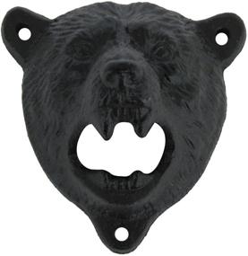 img 2 attached to 🐻 Unique and Durable Kipokalor Cast Iron Wall Mount Grizzly Bear Teeth Bite Bottle Opener with Black Catcher - Black Edition